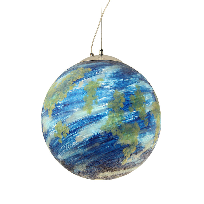 Bambini Saturno/Earth Sphere Pendulum Blu chiaro/Giallo in vetro a bulbo singolo Lampada sospesa, 8 "/12"/16 "Dia