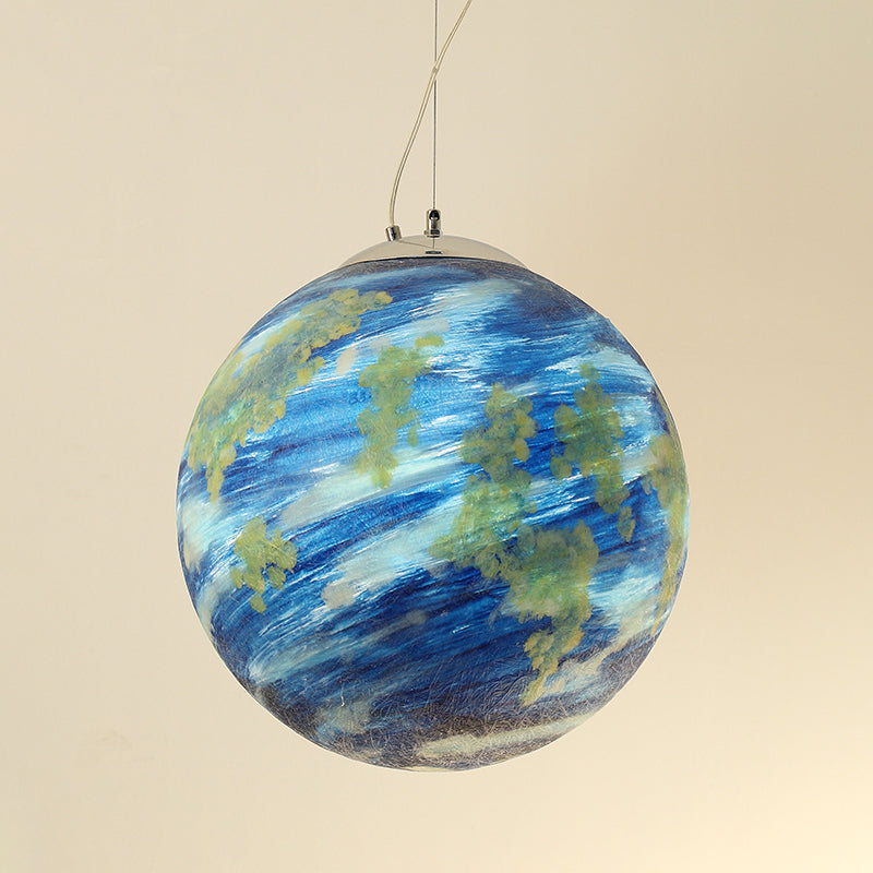 Bambini Saturno/Earth Sphere Pendulum Blu chiaro/Giallo in vetro a bulbo singolo Lampada sospesa, 8 "/12"/16 "Dia