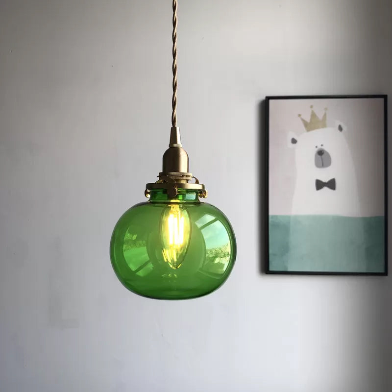 Éclairage pendentif elliptique Aymordage bleu / verre transparent / vert moderne 1 tête de salle à manger plafonnier lampe à pente en laiton