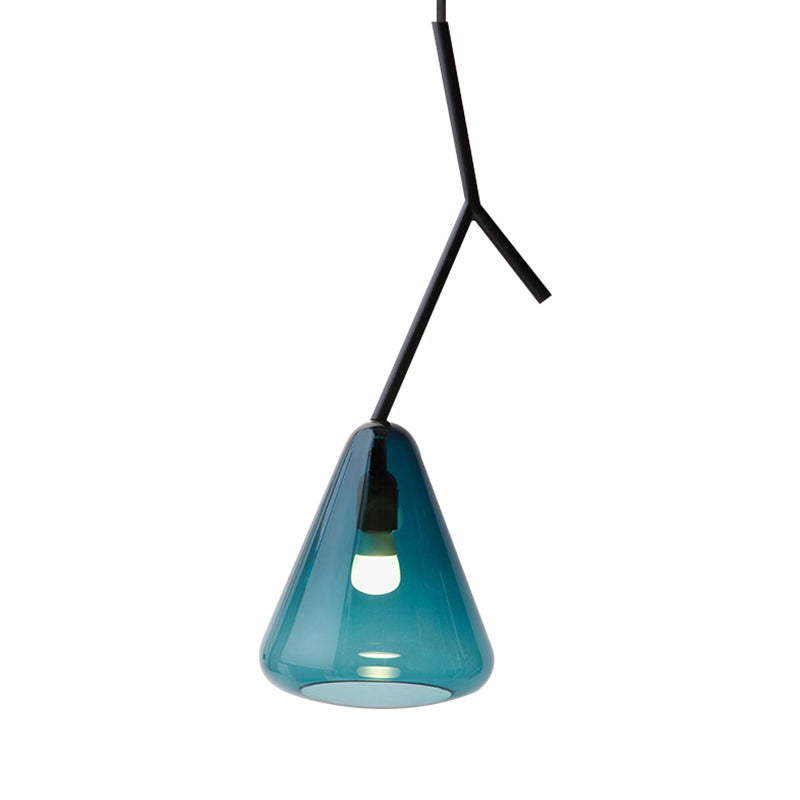 Blacklet Branchlet Down Lighting Ciondolo Nordic 1 Bulbo Metal Apparecchiatura di illuminazione sospesa con tonalità di vetro blu/nero/nero conico