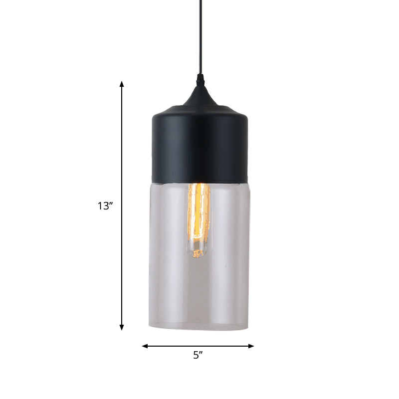 1 Light Restaurant Down Lighting Modern Black Pendant Lamp with Jar Clear Glass Shade
