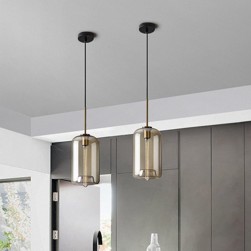 Lampada a sospensione ovale/brocca/globo fumo/cognac vetro a bulba singola luce a soffitto in grigio