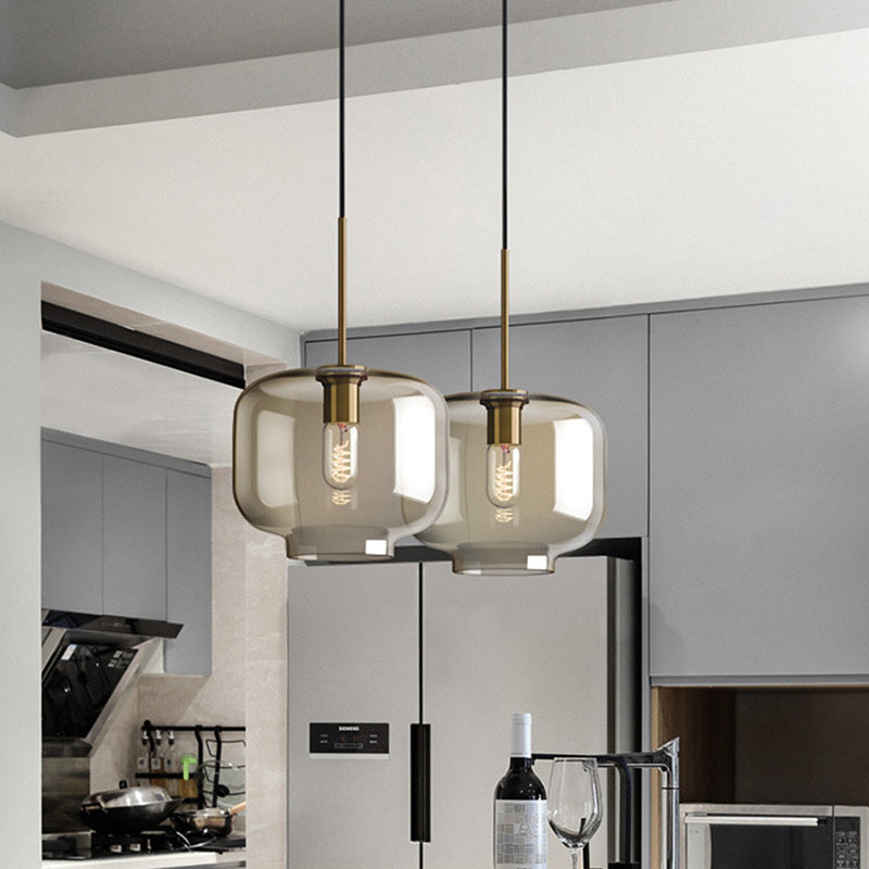 Lampada a sospensione ovale/brocca/globo fumo/cognac vetro a bulba singola luce a soffitto in grigio