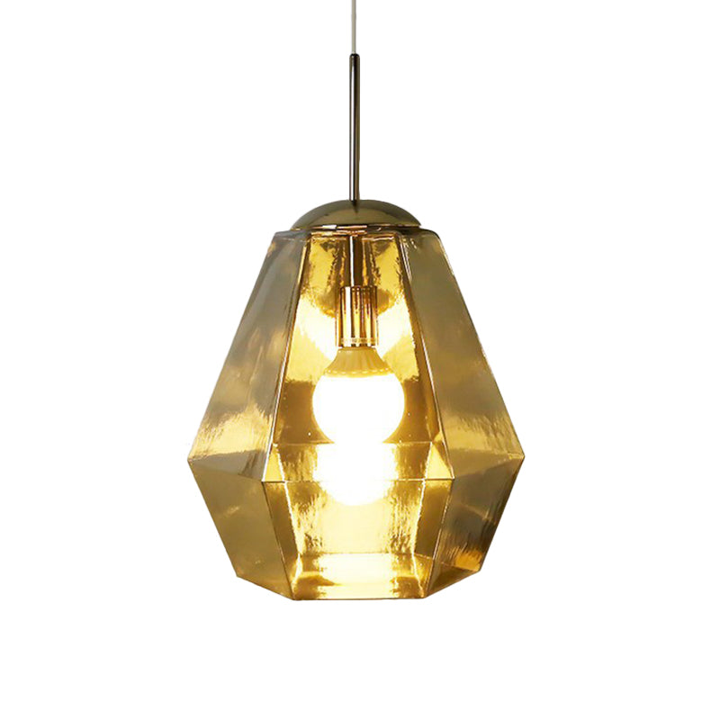 Silver/Gold Glass Diamond Pendant Lamp Postmodernism 1 Bulb Suspended Lighting Fixture over Table