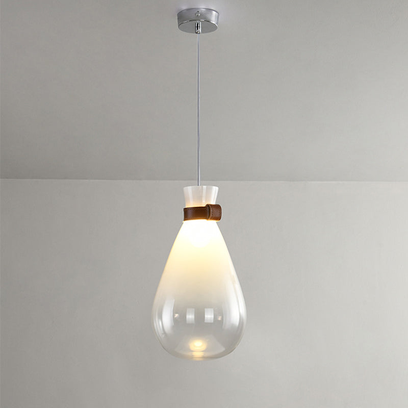 Druppel keukenbar drop hangers rook grijs/wit ombre glas 1 kop moderne hangende lamp met lederen nekband, 7 "/8,5" w