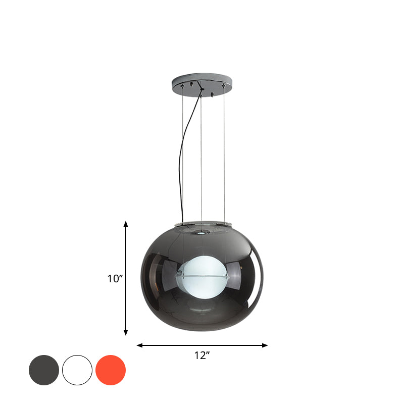 Postmoderne double globe hanglight wit/rood/rookgrijs glas 1 bol keuken hanglamp met buitenkant acryl schaduw, 12 "/16" w