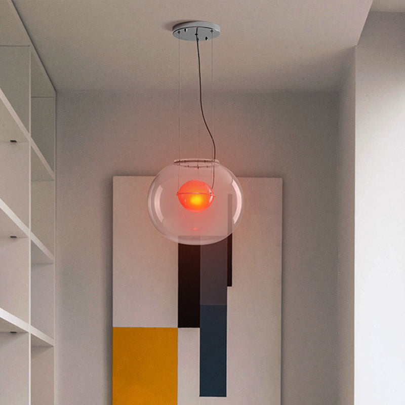 Postmodern doppio globo appeso leggero bianco/rosso/fumo vetro grigio 1 lampadina da cucina lampada a sospensione con tonalità acrilica esterna, 12 "/16" W