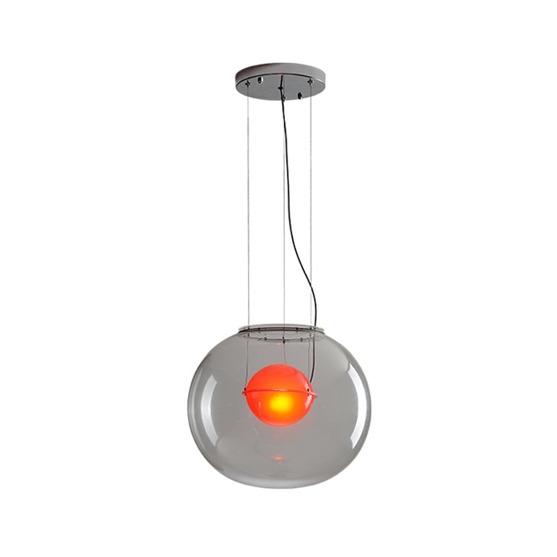 Postmoderne double globe hanglight wit/rood/rookgrijs glas 1 bol keuken hanglamp met buitenkant acryl schaduw, 12 "/16" w