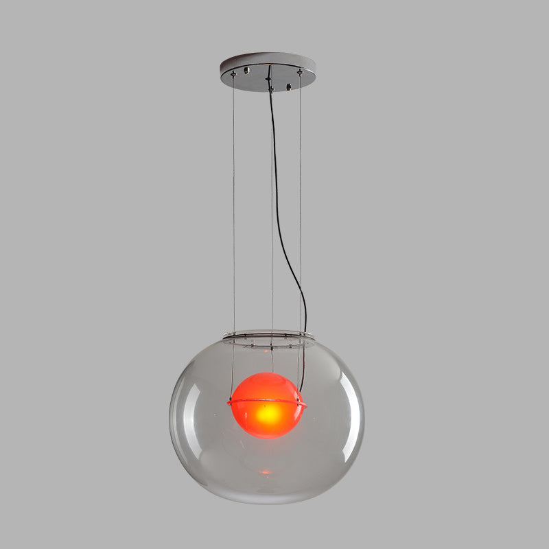 Postmoderne double globe hanglight wit/rood/rookgrijs glas 1 bol keuken hanglamp met buitenkant acryl schaduw, 12 "/16" w