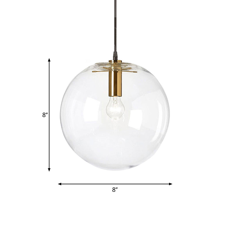Lampada a sospensione in vetro minimalista a 1 lutto in ottone a bacchette, 8 "/12" Dia
