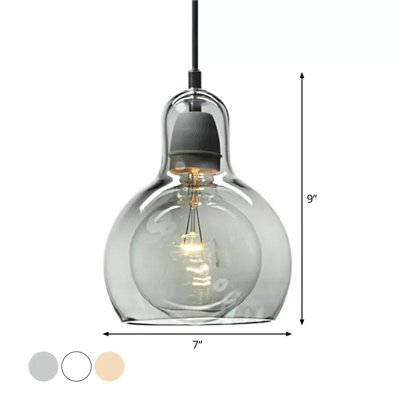 Single Kitchen Bar Pendant Lamp Postmodern Chrome Hanging Light Kit with Gourd Clear/Smoke Grey/Amber Glass Shade, 7" W