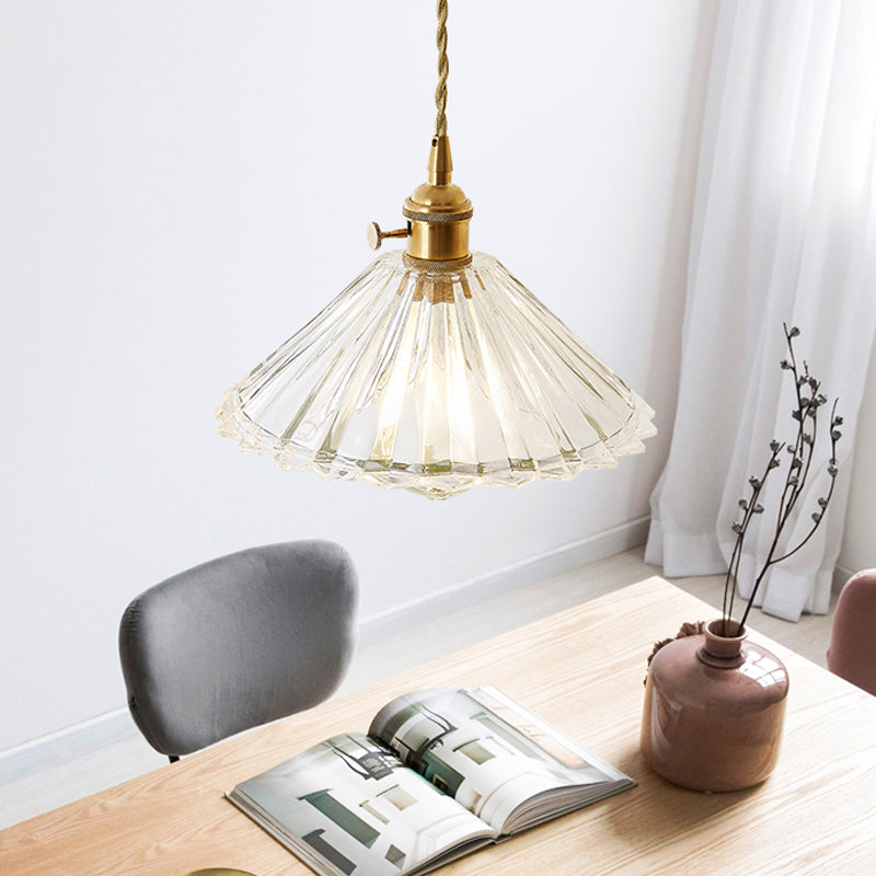 Post-Modern 1 Head Drop Pendant Gold Floral/Bowl/Cone Hanging Lamp Kit with Frosted/Clear Glass Shade