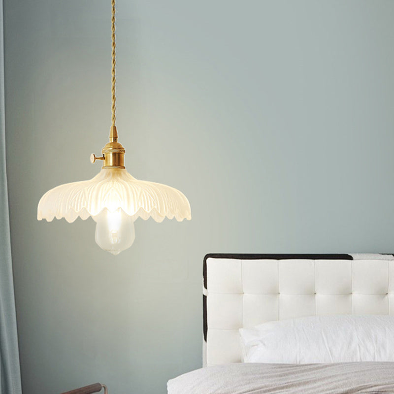 Post-Modern 1 Head Drop Pendant Gold Floral/Bowl/Cone Hanging Lamp Kit with Frosted/Clear Glass Shade