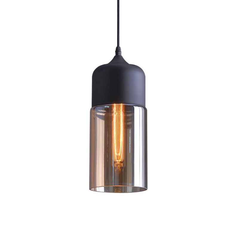 Cylinder Shade Bar Ceiling Pendant Lamp Clear Glass 1-Light Simplicity Suspension Lamp in Black
