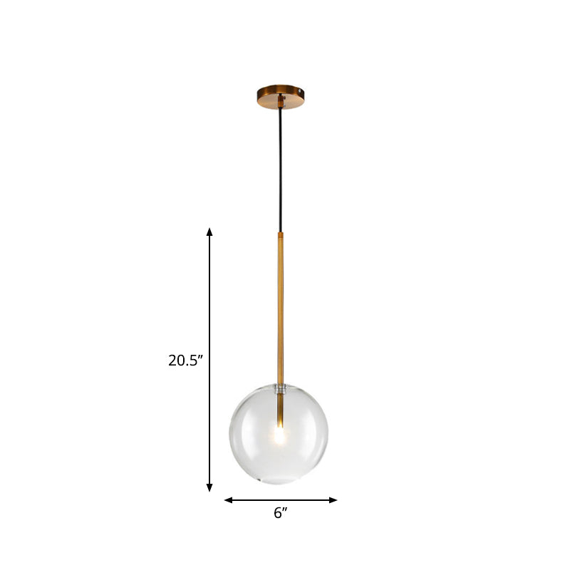 Clear Glass Globe Suspension Lighting Minimalist 6 "/8"/10 "breites einzelner goldener Anhänger über Tisch
