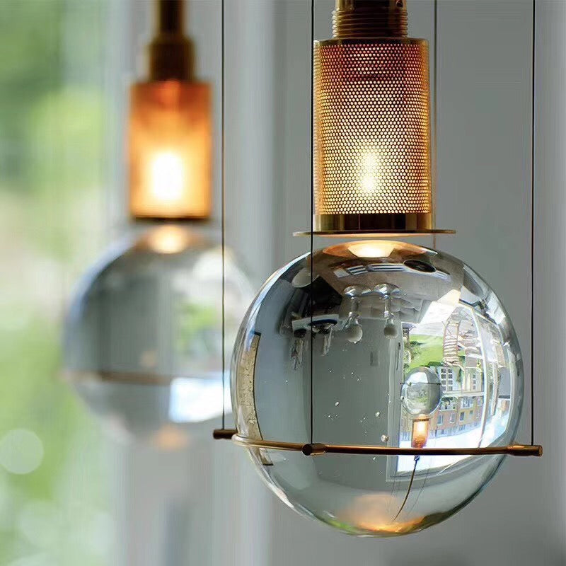 Kugel anheitige Deckenleuchte postmoderne klare Glas Eins Goldhanglampe Kit mit Mesh Top