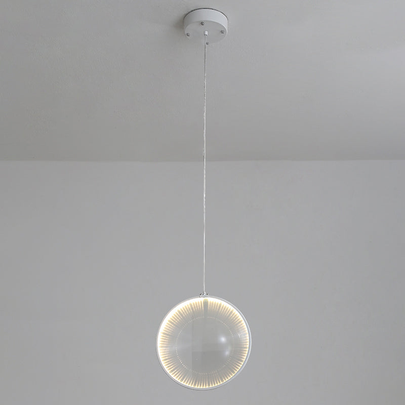 Clear Glass Lens Pendulum Light Simplicity 8"/10"/12" Wide 1 Bulb White Hanging Pendant Light for Bedroom