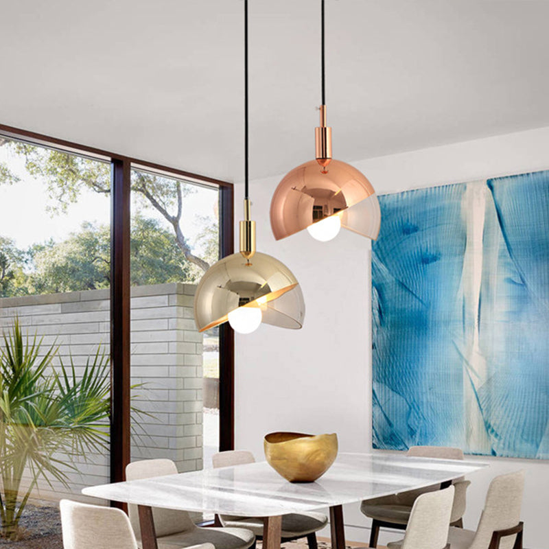 Swivel Dome Shade Hanging Light Post-Modern Clear Glass 1 Head Dining Room Down Lighting Pendant in Gold/Rose Gold