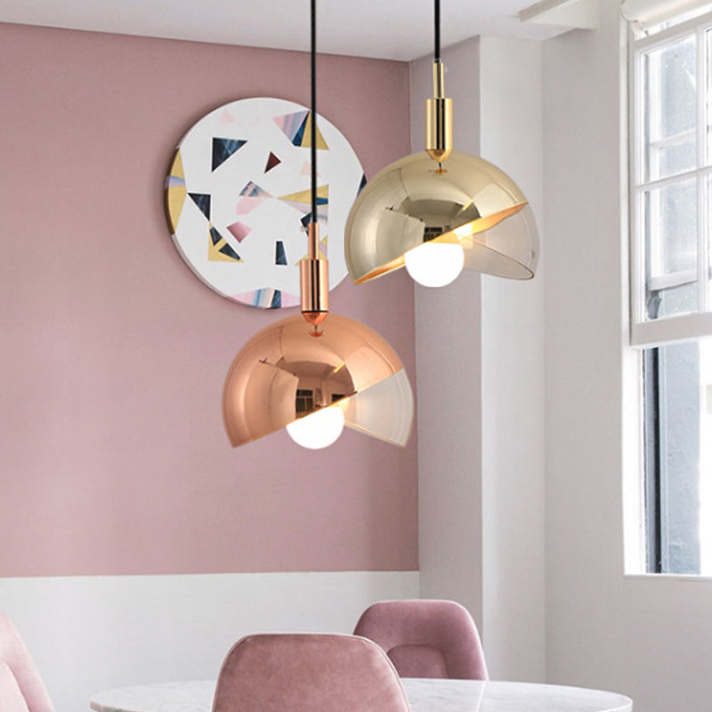 Swivel Dome Shade Hanging Light Post-Modern Clear Glass 1 Head Dining Room Down Lighting Pendant in Gold/Rose Gold