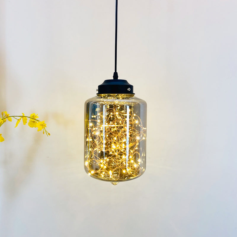 Sphère / cylindre / plafond ovale Light Light Postmodern fumée gris verre chrome / pendant suspendu noir pour salle à manger