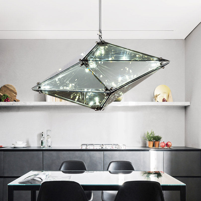 Gemstone Smoky Grey Glass Down Lighting Post-Modern Single-Bulb Black Hanging Ceiling Light