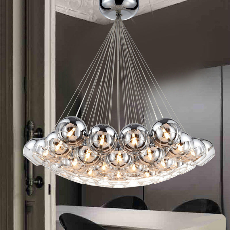 Bubbling Mirrored Glass Pendant Light Postmodern 37-Light Silver Multiple Hanging Light over Dining Table