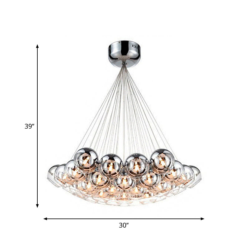 Bubbling Mirrored Glass Pendant Light Postmodern 37-Light Silver Multiple Hanging Light over Dining Table