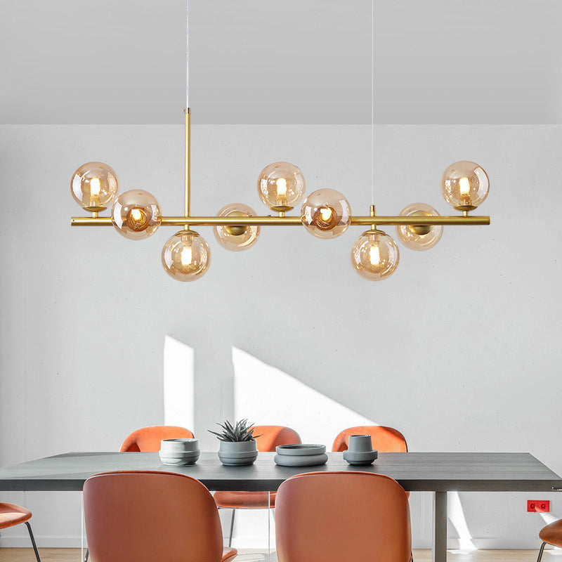 Clear/Amber/Smoke Grey Glass Ball Pendant Postmodern 7/9/11 Lights Black/Gold Hanging Island Light for Kitchen
