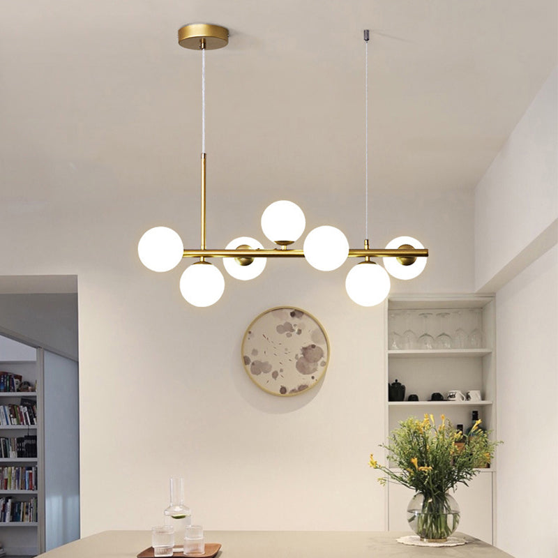 Clear/Amber/Smoke Grey Glass Ball Pendant Postmodern 7/9/11 Lights Black/Gold Hanging Island Light for Kitchen