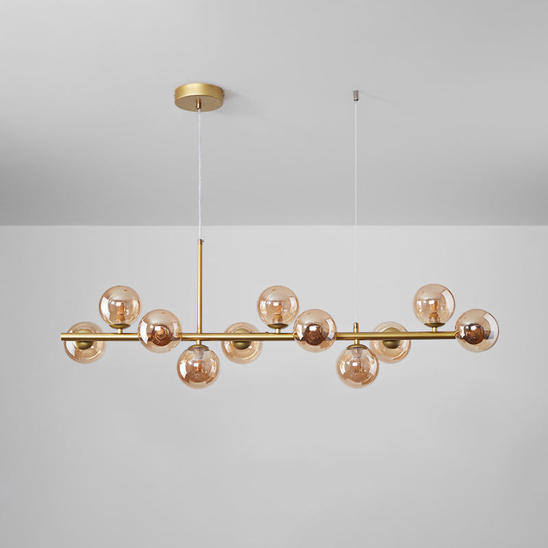 Amber Glass Ball Pendant Postmodern 7/9/11 Lamp Black/Gold Kitchen Island Lamp