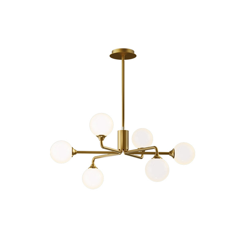 Postmodern Sputnik Island Lighting Metal 6/9/12 Heads Living Room Ceiling Pendant in Gold with Ball White Glass Shade