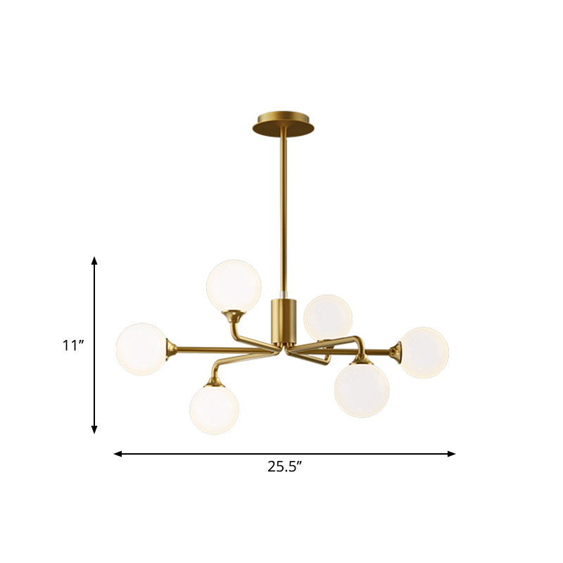 Postmodern Sputnik Island Lighting Metal 6/9/12 Heads Living Room Ceiling Pendant in Gold with Ball White Glass Shade