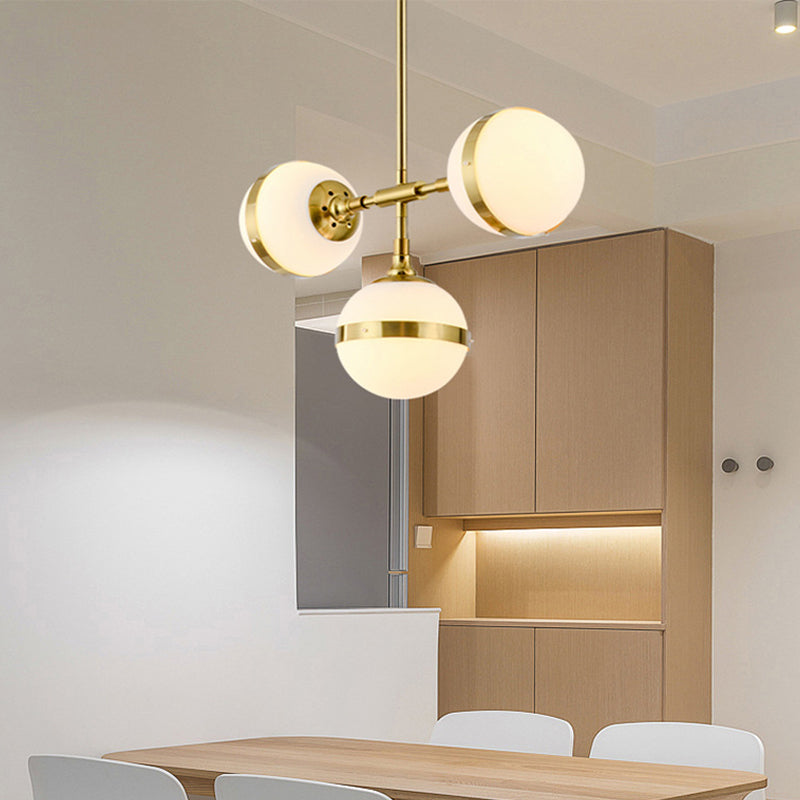 Gold Branch Hanging Lamp Kit Postmodern 3/5-Light White Ball Glass Suspension Pendant Light
