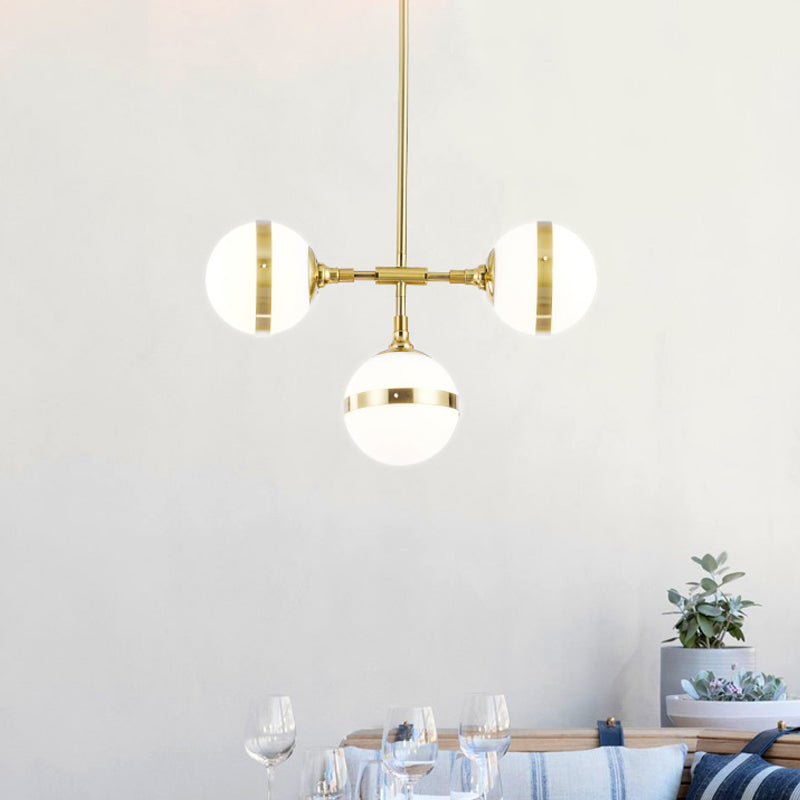 Gold Branch Hanging Lamp Kit Postmodern 3/5-Light White Ball Glass Suspension Pendant Light
