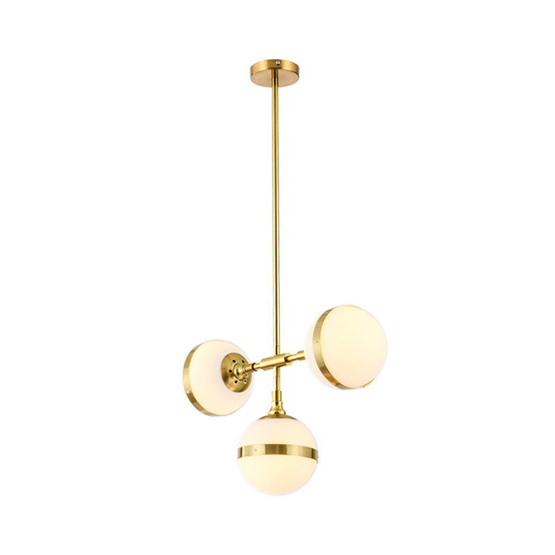 Gold Branch Hanging Lamp Kit Postmodern 3/5-Light White Ball Glass Suspension Pendant Light