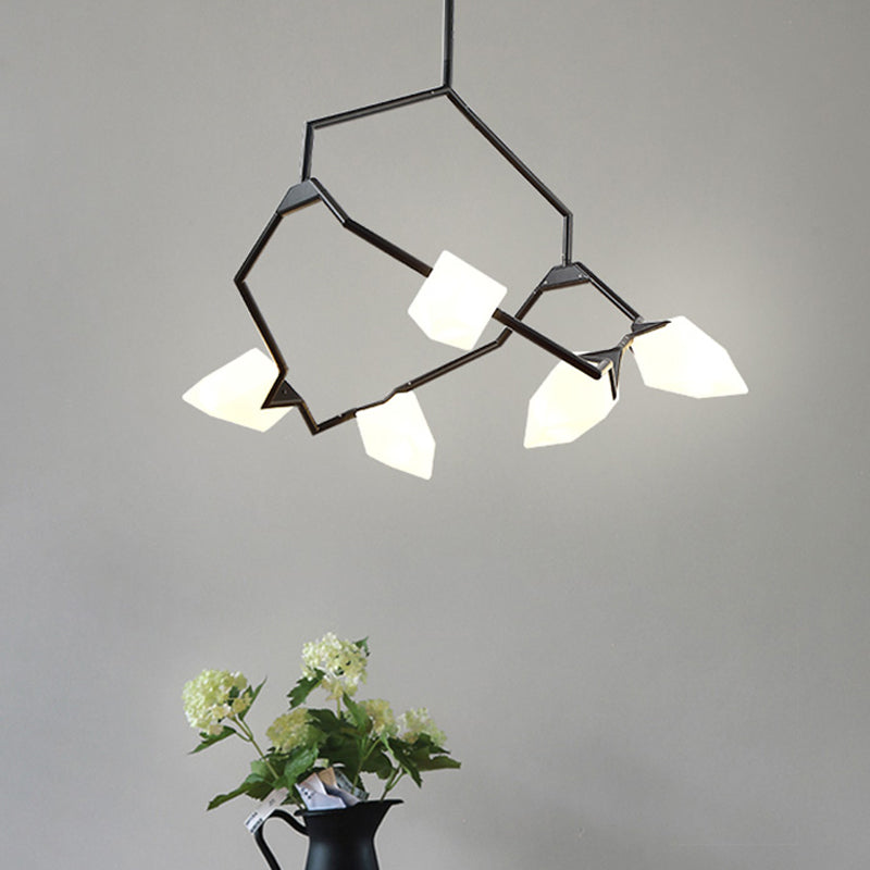 Tree Branch Ceiling Suspension Lamp Modern Milk Glass 5/8 Bulbs Dining Room Hanging Light Fixture in Black/Gold