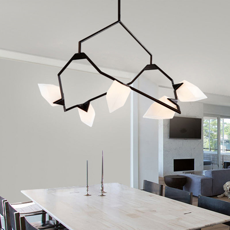 Tree Branch Ceiling Suspension Lamp Modern Milk Glass 5/8 Bulbs Dining Room Hanging Light Fixture in Black/Gold