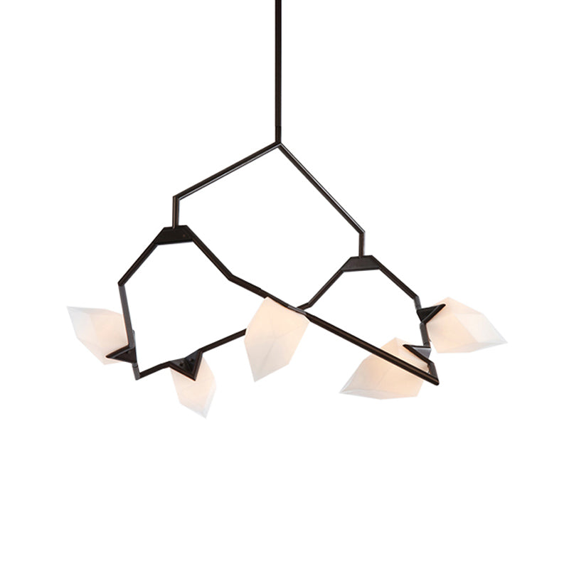 Tree Branch Ceiling Suspension Lamp Modern Milk Glass 5/8 Bulbs Dining Room Hanging Light Fixture in Black/Gold