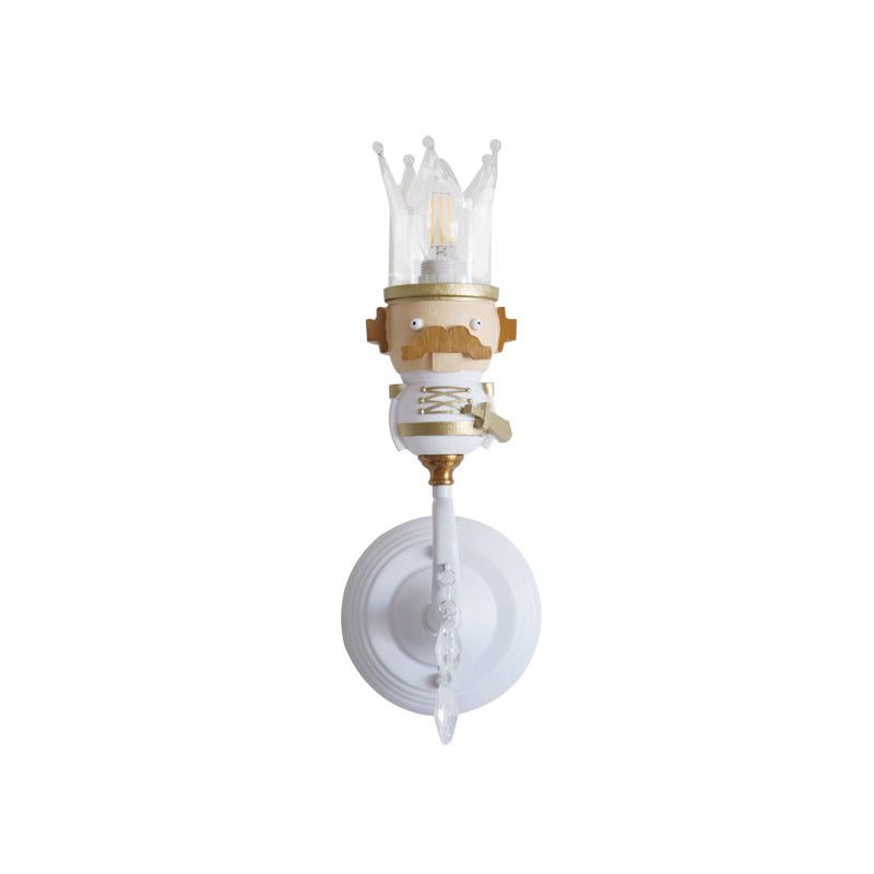 Single Light King Sconce Light with Clear Crystal Cartoon Resin Sconce Lamp in White for Stair Foyer