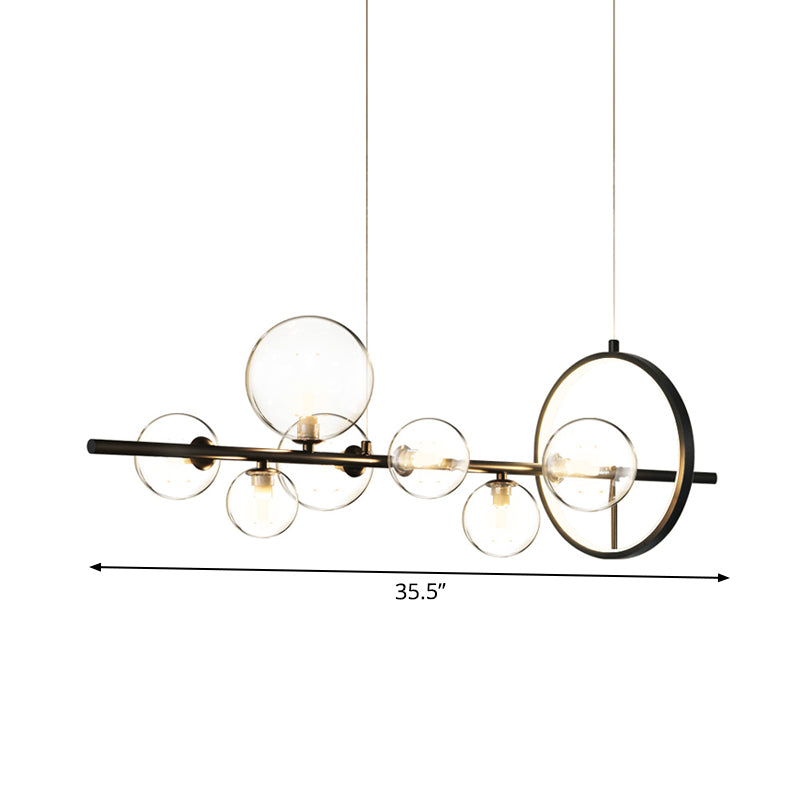 Ball Transparent Glass Hanging Pendant Modernism 7-Bulb Black Island Light Fixture for Restaurant