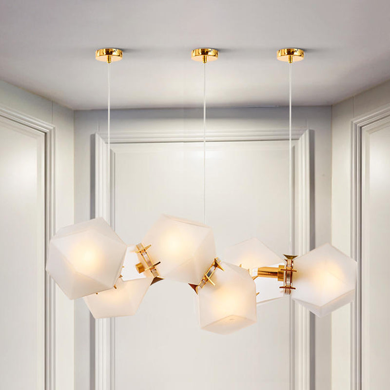 Frosted White Glass Honeycomb Island Lamp Modern Style 2/4/8-Light Brass Ceiling Hang Light for Living Room