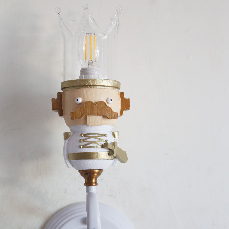 Single Light King Sconce Light with Clear Crystal Cartoon Resin Sconce Lamp in White for Stair Foyer