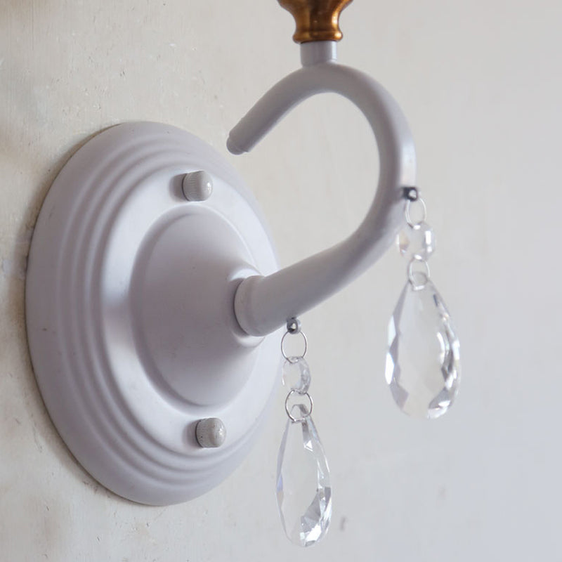 Single Light King Sconce Light with Clear Crystal Cartoon Resin Sconce Lamp in White for Stair Foyer