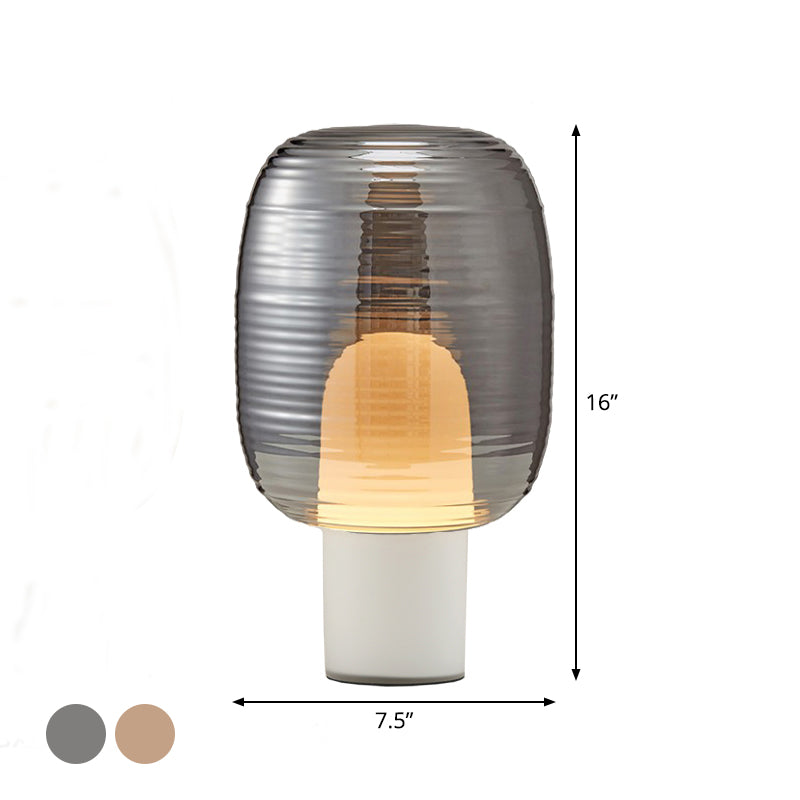 Luz de noche elíptica de humo posmoderno gris/cognac 1 lámpara de mesa de sala de estar de cabeza en negro/blanco