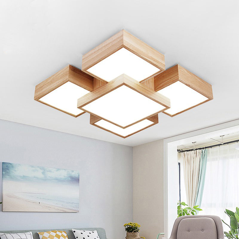 Beige vierkant/rechthoekblokspoellicht modern 22 "/31,5"/42 "brede LED houten plafond gemonteerde lamp