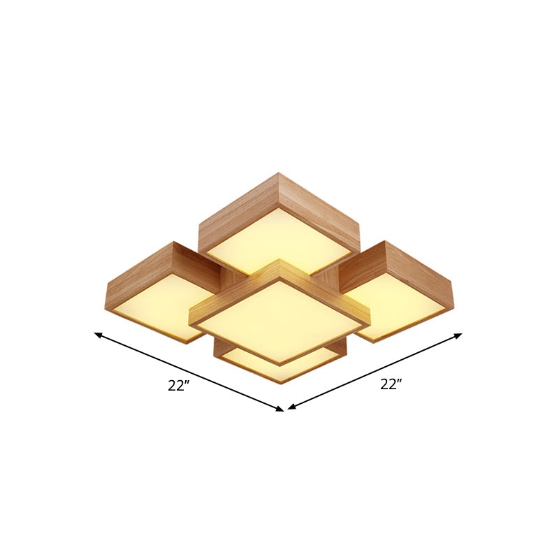 Beige vierkant/rechthoekblokspoellicht modern 22 "/31,5"/42 "brede LED houten plafond gemonteerde lamp