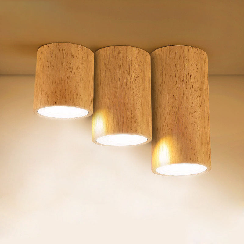 Round/Square Mini Corridor Ceiling Lamp Wooden 4"/6"/8" H LED Nordic Flush Mount Lighting in Beige