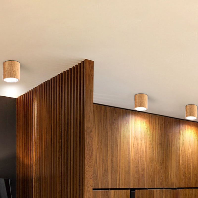 Round/Square Mini Corridor Ceiling Lamp Wooden 4"/6"/8" H LED Nordic Flush Mount Lighting in Beige