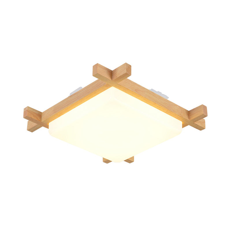 Wood Chessboard Shaped Flush Mount Nordic 15"/16.5"/20.5" Wide LED Acrylic Ceiling Light Fixture in Warm/White Light