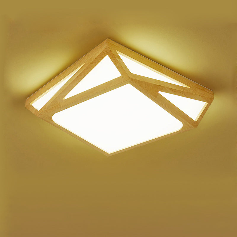 Square/Rectangle Box Ceiling Fixture Modernism Wood Living Room LED Flush Mount Lamp in Warm/White Light, 16"/19"/38" W